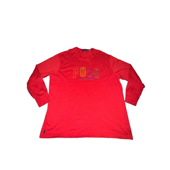 Polo Ralph Lauren Shirt 2XB Red Long Sleeve Rainbow Spell Out Men Pride Crewneck - Picture 2 of 9